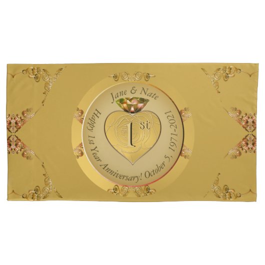 1e/50e bruiloft Jubileum Golden Kussensloop (Voorkant-Links)