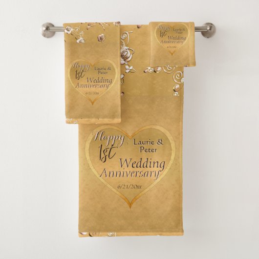 1e, 50e Golden Wedding Jubileum Bath Towel Bad Handdoek (Insitu)