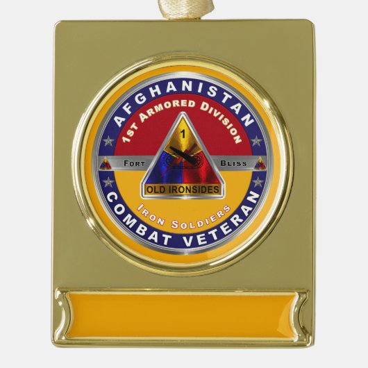 1e Armored Division Afghanistan Veteraan Verguld Banner Ornament (Voorkant)