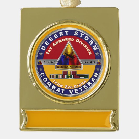 1e Armored Division Desert Storm Veteran Verguld Banner Ornament (Voorkant)