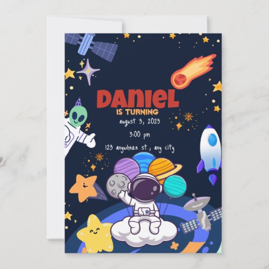 1e astronaut vlucht Rocket Verjaardag uitnodiging (Voorkant)