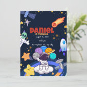 1e astronaut vlucht Rocket Verjaardag uitnodiging (Staand voorkant)