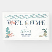 1e Baby Boy Schattigee Waterverf Blue Ocean Welkom Spandoek (Horizontaal)