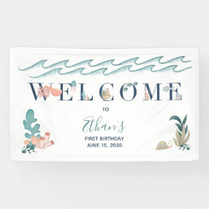 1e Baby Boy Schattigee Waterverf Blue Ocean Welkom Spandoek