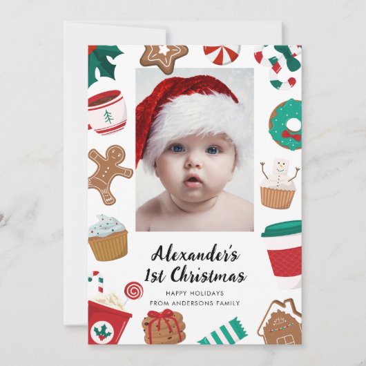 1e Baby Kerst Custom Photo Holiday Kaart (Voorkant)