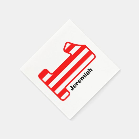 1e BABY Verjaardag rood gestreept groot nummer A10 Servetten (Hoek)