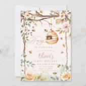 1e Bee Day Bumble Bee Meisjes Roze Honing Verjaard Kaart (Voorkant)