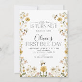 1e Bee Day Bumble Bee Meisjes Verjaardag Bloemen Kaart (Voorkant)