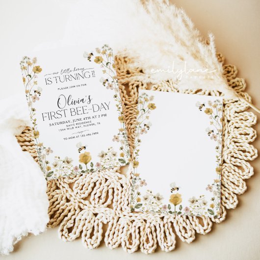 1e Bee Day Bumble Bee Meisjes Verjaardag Bloemen Kaart