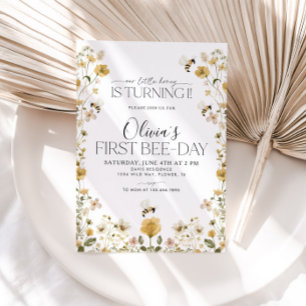 1e Bee Day Bumble Bee Meisjes Verjaardag Bloemen Kaart