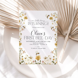 1e Bee Day Bumble Bee Meisjes Verjaardag Bloemen Kaart