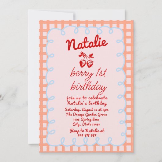 1e Berry Hand Getrokken Aardbei Foto Verjaardag Kaart (Voorkant)