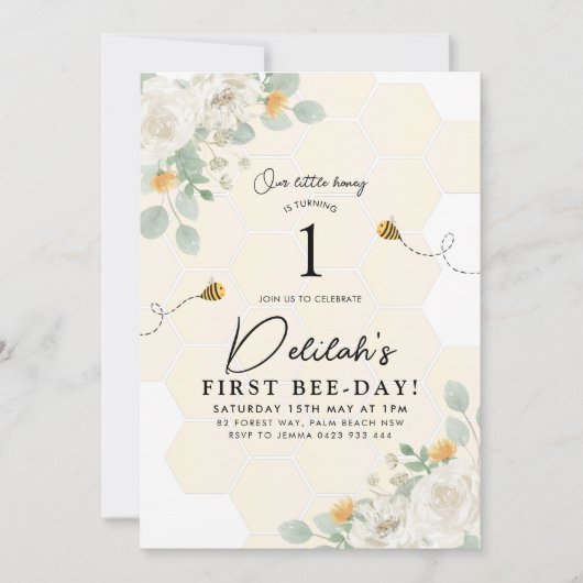 1e Bij-dag Hommel Meisjes Verjaardag Honing Bloem Kaart (Voorkant)
