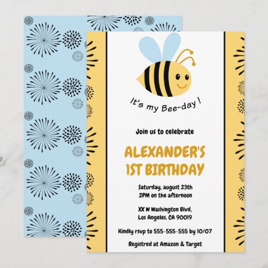 1e bijendag uitnodigingen Schattige Modern (Voorkant / Achterkant)