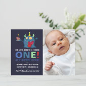 1e Birthday Baby Little Monster Invitation Kaart (Staand voorkant)