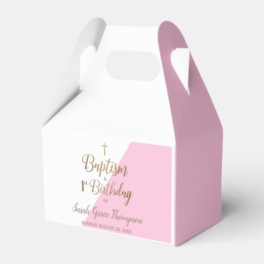 1e Birthday baptisme Roze baby girl Favor Box Bedankdoosjes (Achterkant)