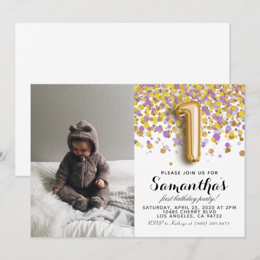 1e Birthday Confetti Portret Kaart (Voorkant / Achterkant)