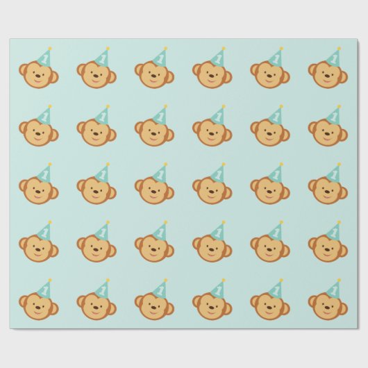 1e 'Birthday Cute Monkey Wrapping Paper' Cadeaupapier (Vlak)