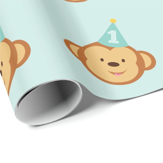 1e 'Birthday Cute Monkey Wrapping Paper' Cadeaupapier (Rol Hoek)