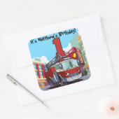 1e Birthday Fire Truck Vierkante Sticker (Envelop)