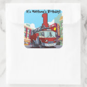 1e Birthday Fire Truck Vierkante Sticker (Tas)