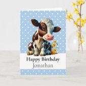 1e BIRTHDAY KOE BOY Blue KAART (Gele Bloem)