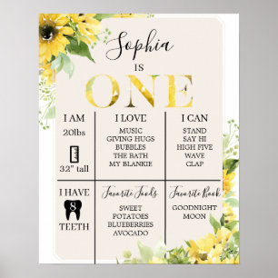 1e Birthday Milestone Poster Sunflower