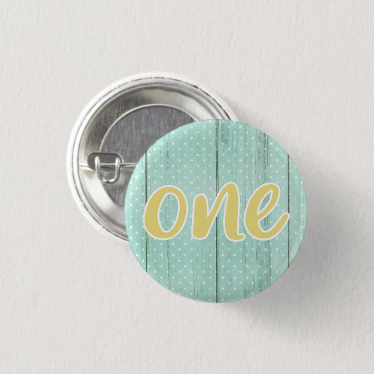 1e Birthday Mint & Yellow Polka Dot One Button (Voorkant /achterkant)