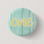 1e Birthday Mint & Yellow Polka Dot One Button (Voorkant)