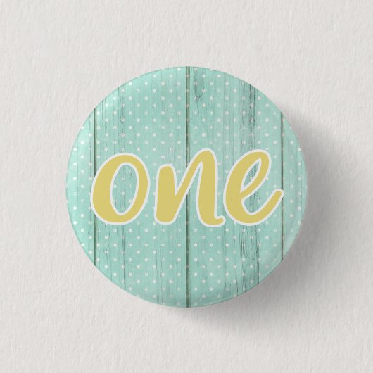 1e Birthday Mint & Yellow Polka Dot One Button (Voorkant)