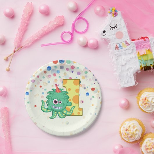 1e Birthday Monster Papieren Bordje (Feest)