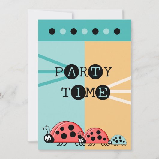 1e Birthday party foto ladybugs groen sinaasappel Kaart (Achterkant)