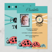 1e Birthday party foto ladybugs groen sinaasappel Kaart (Voorkant / Achterkant)