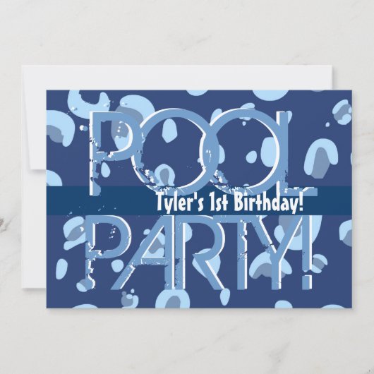 1e Birthday Pool Party Blue White Sjabloon Kaart (Voorkant)