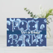1e Birthday Pool Party Blue White Sjabloon Kaart (Staand voorkant)