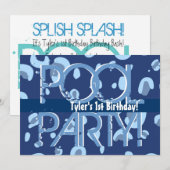 1e Birthday Pool Party Blue White Sjabloon Kaart (Voorkant / Achterkant)