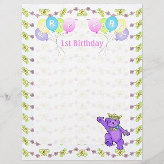 1e Birthday Princess Beer Party Scrapbook Paper 1 Flyer (Voorkant)