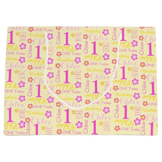 1e Birthday roze gele douanenaam Groot Cadeauzakje (Voorkant)