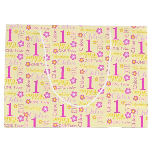 1e Birthday roze gele douanenaam Groot Cadeauzakje (Achterkant)