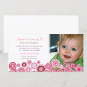 1e Birthday roze partijfotokaart (Voorkant / Achterkant)