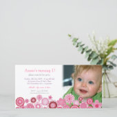 1e Birthday roze partijfotokaart (Staand voorkant)