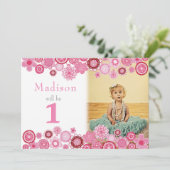 1e Birthday roze partijfotokaart Kaart (Staand voorkant)