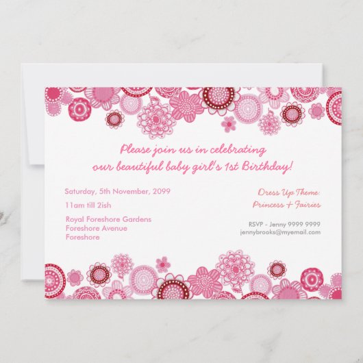 1e Birthday roze partijfotokaart Kaart (Achterkant)