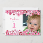 1e Birthday roze partijfotokaart Kaart (Voorkant)