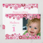 1e Birthday roze partijfotokaart Kaart (Voorkant / Achterkant)