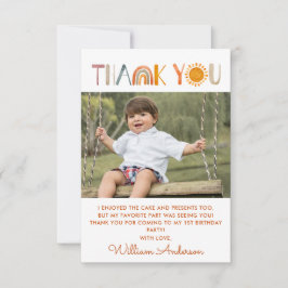 1e Birthday Sunshine Waterverf Dank je wel Bedankkaart