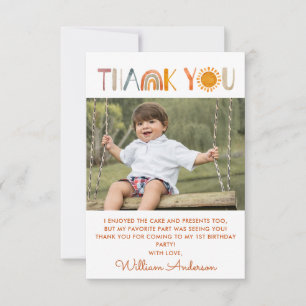 1e Birthday Sunshine Waterverf Dank je wel Bedankkaart