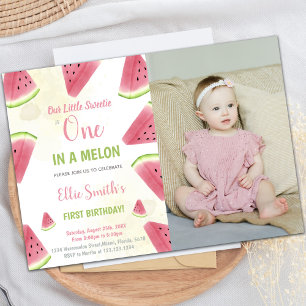 1e Birthday Watermelon Birthday Invitations foto Kaart