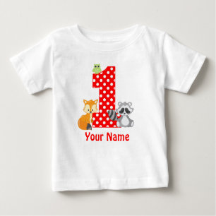 1e Birthday Woodland Animals Gepersonaliseerd T-sh