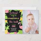 1e Black Flamingo & Ananas Verjaardag met foto Kaart (Voorkant)